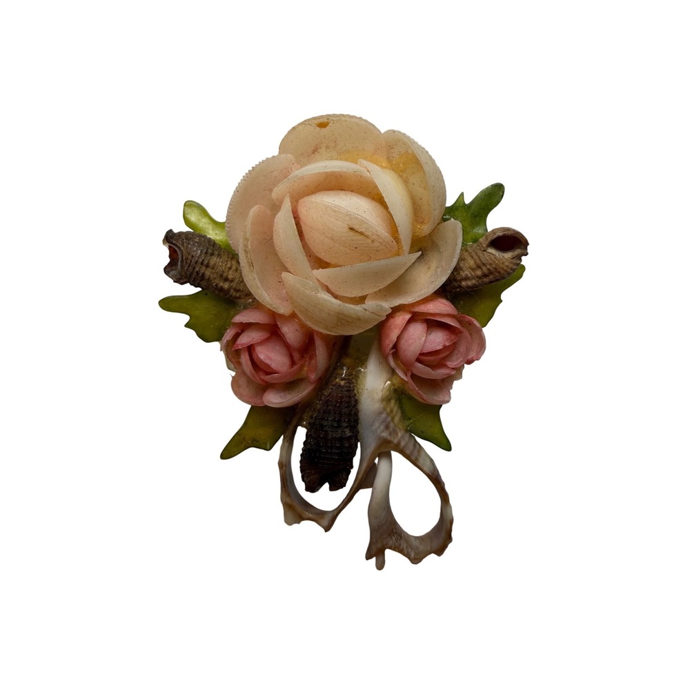Seashell Flower Brooch Pin Blush Pink Cream Coastal Beach Wedding Corsage